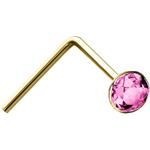 Jewelco London Ladies Solid 9ct Yellow Gold Pink Round Crystal Solitaire Nose St Jewelco London Ladies Solid 9ct Yellow Gold Pink Round Crystal Solitaire Nose St