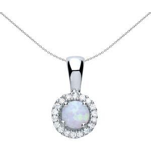 Jewelco London Ladies Sterling Silver Opal Halo Cluster Pendant Necklace 18 inch Jewelco London Ladies Sterling Silver Opal Halo Cluster Pendant Necklace 18 inch