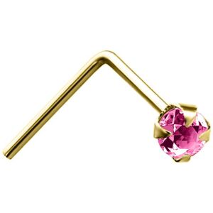 Jewelco London Ladies Solid 9ct Yellow Gold Pink Round Crystal Solitaire Claw Se Jewelco London Ladies Solid 9ct Yellow Gold Pink Round Crystal Solitaire Claw Se