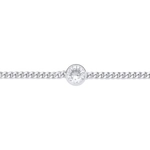 Jewelco London Ladies Rhodium Plated Sterling Silver CZ Bezel Solitaire Curb Cha Jewelco London Ladies Rhodium Plated Sterling Silver CZ Bezel Solitaire Curb Cha