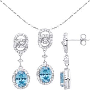 Jewelco London Ladies Rhodium Plated Sterling Silver Blue Oval CZ Double Halo Cl Jewelco London Ladies Rhodium Plated Sterling Silver Blue Oval CZ Double Halo Cl
