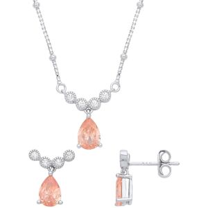 Jewelco London Ladies Rhodium Plated Sterling Silver Peach Pear CZ Bead Halo Clu Jewelco London Ladies Rhodium Plated Sterling Silver Peach Pear CZ Bead Halo Clu