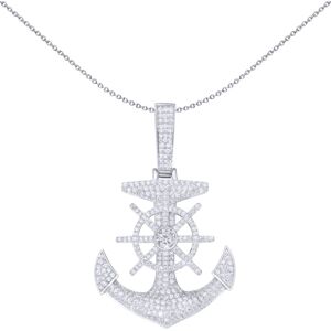 Jewelco London Men's Rhodium Silver Round CZ Pirate Ship Wheel Anchor Charm Pend Jewelco London Men's Rhodium Silver Round CZ Pirate Ship Wheel Anchor Charm Pend