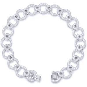 Jewelco London Rhodium Silver Round CZ Circle Eclipse Ring Links Chain Bracelet Jewelco London Rhodium Silver Round CZ Circle Eclipse Ring Links Chain Bracelet