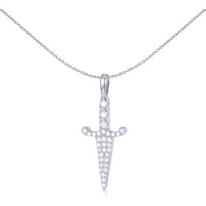 Jewelco London Men's Rhodium Silver Round CZ Ceremonial Dagger Charm Pendant - A Jewelco London Men's Rhodium Silver Round CZ Ceremonial Dagger Charm Pendant - A