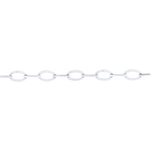 Jewelco London Rhodium Silver Round CZ Oval Halo Link Chain Bracelet - ABB214 Jewelco London Rhodium Silver Round CZ Oval Halo Link Chain Bracelet - ABB214