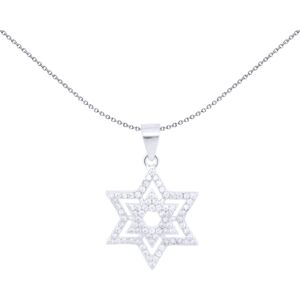 Jewelco London Unisex Rhodium Silver Round CZ Magen David Double Star Charm Pend Jewelco London Unisex Rhodium Silver Round CZ Magen David Double Star Charm Pend