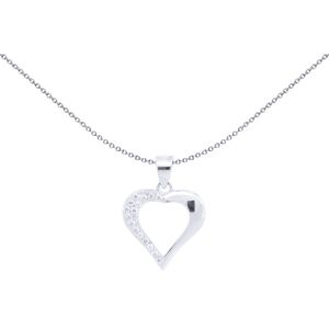 Jewelco London Rhodium Silver Round CZ Half Encrusted Open Love Heart Charm Pend Jewelco London Rhodium Silver Round CZ Half Encrusted Open Love Heart Charm Pend