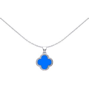 Jewelco London Rhodium Silver Blue Clover Agate & CZ Halo Lucky Charm Charm Pend Jewelco London Rhodium Silver Blue Clover Agate & CZ Halo Lucky Charm Charm Pend