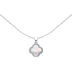 Jewelco London Rhodium Silver Clover Mother of Pearl & CZ Halo Lucky Charm Charm Jewelco London Rhodium Silver Clover Mother of Pearl & CZ Halo Lucky Charm Charm