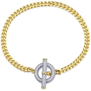 Jewelco London 14k Gold-plated Silver Round CZ Encrusted T-Bar Ring Curb Link To Jewelco London 14k Gold-plated Silver Round CZ Encrusted T-Bar Ring Curb Link To