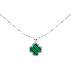 Jewelco London Rhodium Silver Green Clover Malachite & CZ Halo Lucky Charm Charm Jewelco London Rhodium Silver Green Clover Malachite & CZ Halo Lucky Charm Charm