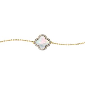Jewelco London Gold-plated Silver Clover Mother of Pearl & CZ Halo Lucky Charm C Jewelco London Gold-plated Silver Clover Mother of Pearl & CZ Halo Lucky Charm C