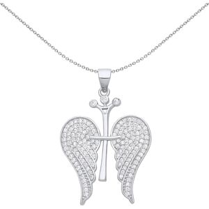 Jewelco London Ladies Rhodium Plated Sterling Silver CZ Folded Angel Wings Cross Jewelco London Ladies Rhodium Plated Sterling Silver CZ Folded Angel Wings Cross