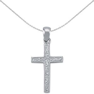 Jewelco London Rhodium Plated Sterling Silver Carved Cross Pendant Necklace 31mm Jewelco London Rhodium Plated Sterling Silver Carved Cross Pendant Necklace 31mm