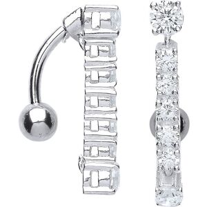 Jewelco London Sterling Silver Cubic Zirconia 7 Stone Line Drop Banana Belly Bar Jewelco London Sterling Silver Cubic Zirconia 7 Stone Line Drop Banana Belly Bar