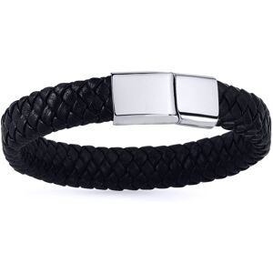 Jewelco London Mens Rhodium Plated Stainless Steel Black Leather Platted Cuff Br Jewelco London Mens Rhodium Plated Stainless Steel Black Leather Platted Cuff Br