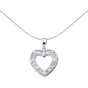 Jewelco London Ladies Sterling Silver Baguette Cubic Zirconia Love Heart Pendant Jewelco London Ladies Sterling Silver Baguette Cubic Zirconia Love Heart Pendant