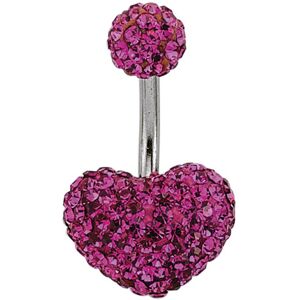 Jewelco London Stainless Steel Hot Pink Crystal Love Heart Disco Ball Banana Bel Jewelco London Stainless Steel Hot Pink Crystal Love Heart Disco Ball Banana Bel