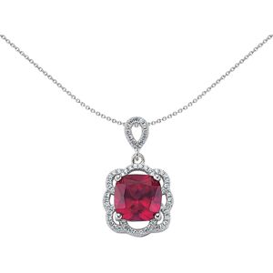 Jewelco London Ladies Sterling Silver Ruby-Red Cushion Cubic Zirconia Halo Clust Jewelco London Ladies Sterling Silver Ruby-Red Cushion Cubic Zirconia Halo Clust