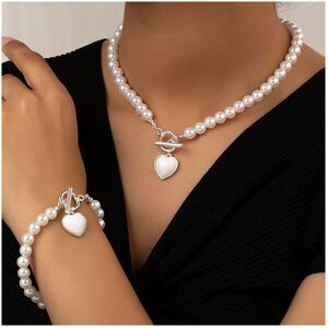 Unbranded (White) Heart Youthful Pendant Jewelry Necklace And Bracelet Set Pearl Women For Unbranded (White) Heart Youthful Pendant Jewelry Necklace And Bracelet Set Pearl Women For