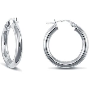 Jewelco London Ladies 9ct White Gold Polished 3mm Hoop Earrings 20mm - JER127 Jewelco London Ladies 9ct White Gold Polished 3mm Hoop Earrings 20mm - JER127