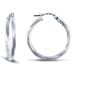 Jewelco London Ladies 9ct White Gold Twisted 2.5mm Hoop Earrings 25mm - JER561C Jewelco London Ladies 9ct White Gold Twisted 2.5mm Hoop Earrings 25mm - JER561C