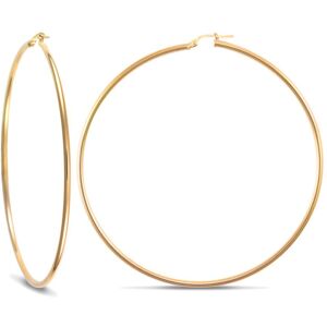 Jewelco London Ladies 9ct Yellow Gold Polished 2mm Hoop Earrings 74mm - JER392 Jewelco London Ladies 9ct Yellow Gold Polished 2mm Hoop Earrings 74mm - JER392