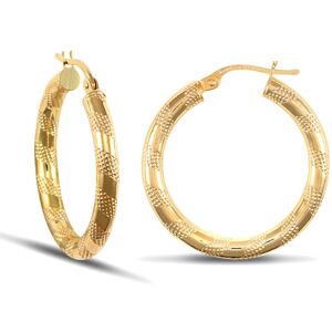 Jewelco London Ladies 9ct Yellow Gold Textured Striped 3mm Hoop Earrings 25mm - Jewelco London Ladies 9ct Yellow Gold Textured Striped 3mm Hoop Earrings 25mm -
