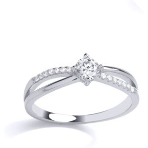 (Q) Jewelco London Ladies Rhodium Plated Sterling Silver CZ Split Shoulder Etern (Q) Jewelco London Ladies Rhodium Plated Sterling Silver CZ Split Shoulder Etern