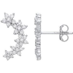 Jewelco London Ladies Rhodium Plated Sterling Silver CZ Shooting Star Flower Clu Jewelco London Ladies Rhodium Plated Sterling Silver CZ Shooting Star Flower Clu