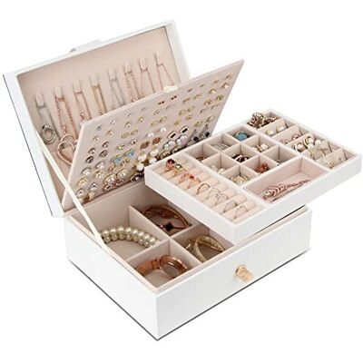 Chelory Jewellery Box Organiser for Earrings Necklace Bracelets Rings, 3 Layer L Chelory Jewellery Box Organiser for Earrings Necklace Bracelets Rings, 3 Layer L