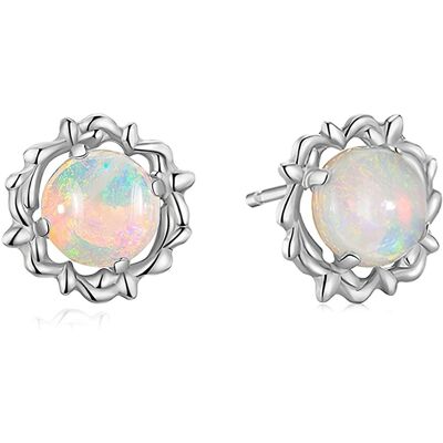 Unbranded Opal Earrings Studs With 6mm Round Birthstone Gemstone Flower Earrings 925 Sterl Unbranded Opal Earrings Studs With 6mm Round Birthstone Gemstone Flower Earrings 925 Sterl