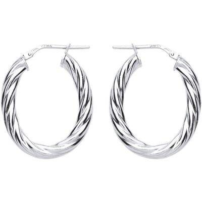 Jewelco London Ladies Sterling Silver Oval Twist Hoop Earrings 23mm x 30mm - ER9 Jewelco London Ladies Sterling Silver Oval Twist Hoop Earrings 23mm x 30mm - ER9