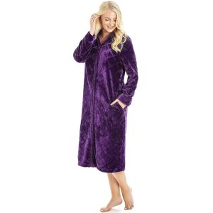 Fullware (18-20) Women's Camille Women's Housecoat In Purple Fleece Zip Robe With Inseam Fullware (18-20) Women's Camille Women's Housecoat In Purple Fleece Zip Robe With Inseam