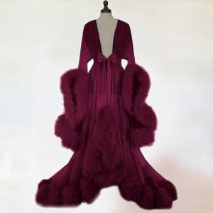 Unbranded (wine) Women Fashion Tulle Robe Long Lingerie Nightgown Bathrobe Sleepwear Feath Unbranded (wine) Women Fashion Tulle Robe Long Lingerie Nightgown Bathrobe Sleepwear Feath