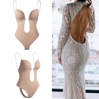 SPIEZ (M, One size) Women Backless Shapewear Plunge V-neck Bodysuit Invisible Body Sha SPIEZ (M, One size) Women Backless Shapewear Plunge V-neck Bodysuit Invisible Body Sha