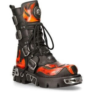 (44) New Rock 107-S1 Blk/Red Gothic Leather Flame Boots (44) New Rock 107-S1 Blk/Red Gothic Leather Flame Boots