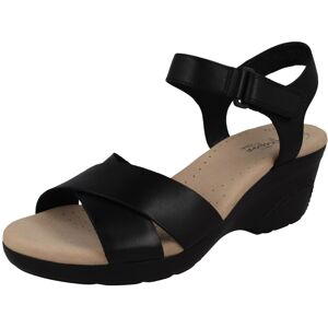(UK 6, Black) Ladies Clarks Casual Wedge Sandals Lynette Deb - D Fit (UK 6, Black) Ladies Clarks Casual Wedge Sandals Lynette Deb - D Fit