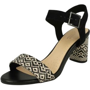 (UK 6.5, Black) Ladies Clarks Block Heeled Peep Toe Sandals Amali Weave - D Fit (UK 6.5, Black) Ladies Clarks Block Heeled Peep Toe Sandals Amali Weave - D Fit