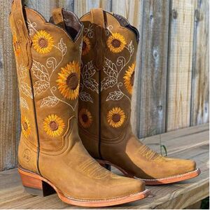 Unbranded (Khaki, 37) Women Cowboy Boots Sunflower Embroidered Western Boots Comfort Flat Unbranded (Khaki, 37) Women Cowboy Boots Sunflower Embroidered Western Boots Comfort Flat
