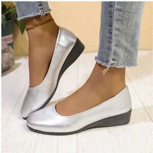 Unbranded (Silver, 40) Premium Quality Womens Wedge Loafers With Stylish Stitching And Com Unbranded (Silver, 40) Premium Quality Womens Wedge Loafers With Stylish Stitching And Com