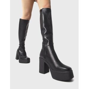 (UK7, Black) Lamoda Slick Nicks Black PU, Platform Knee High Women Boots Chunky (UK7, Black) Lamoda Slick Nicks Black PU, Platform Knee High Women Boots Chunky