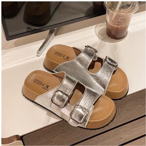 Unbranded (Silver, 39) Premium Silver Quality Thick Sole One Strap Slide Sandals For Women Unbranded (Silver, 39) Premium Silver Quality Thick Sole One Strap Slide Sandals For Women