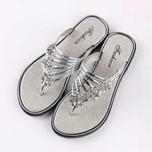 Unbranded (39, Silver) Women's Flat Flip Flops Fashion Casual Slippers Flower Lightweight Unbranded (39, Silver) Women's Flat Flip Flops Fashion Casual Slippers Flower Lightweight