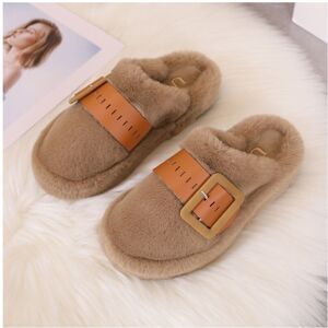 Unbranded (Khaki, 37) Sole Chunky Trendy Womens Closed Toe Furry Slippers In Beige Black K Unbranded (Khaki, 37) Sole Chunky Trendy Womens Closed Toe Furry Slippers In Beige Black K