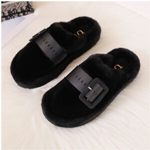 Unbranded (Black, 40) Sole Chunky Trendy Womens Closed Toe Furry Slippers In Beige Black K Unbranded (Black, 40) Sole Chunky Trendy Womens Closed Toe Furry Slippers In Beige Black K
