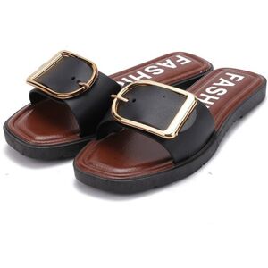 Unbranded (Black, 40) Fashion Casual Women Metal Buckle Flat Indoor Outdoor Home Shoes Sli Unbranded (Black, 40) Fashion Casual Women Metal Buckle Flat Indoor Outdoor Home Shoes Sli