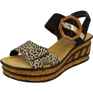 (Black, UK 8) Ladies Rieker Buckle Detailed Wedge Sandal 68176 (Black, UK 8) Ladies Rieker Buckle Detailed Wedge Sandal 68176