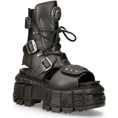 (46) New Rock Black VEGAN Leathr Unisex Platform Sandal (46) New Rock Black VEGAN Leathr Unisex Platform Sandal